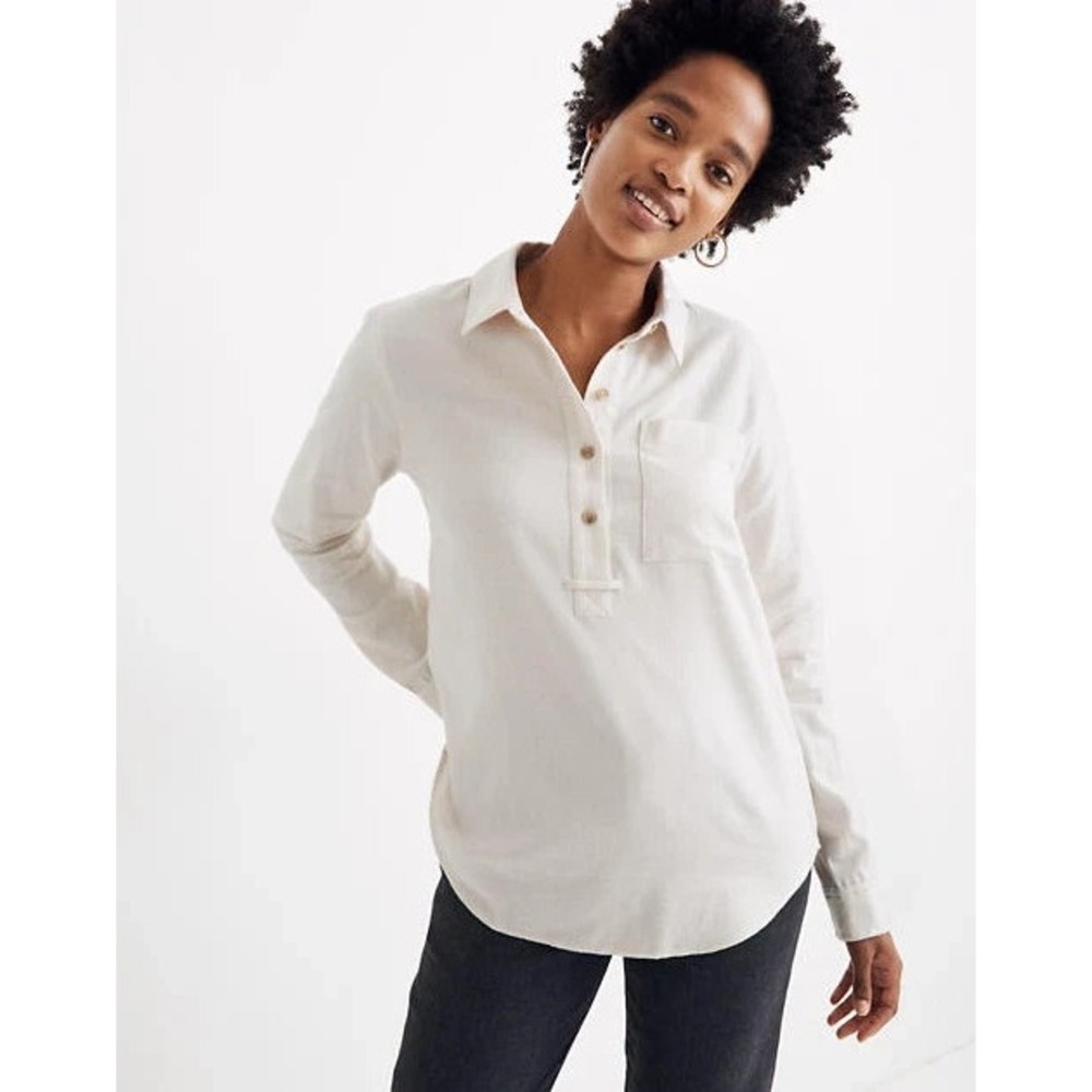 MADEWELL Oatmeal Flannel Classic Boyfriend Popover Shirt Top Size XS